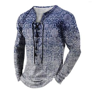 Homens camisetas Halloween Outdoor Vintage Lace-Up Long Level-Camisa Outono Plain Casualop Sportswear Homens Gráfico Engraçado Roupas