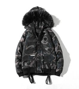 Vinterjacka män kamouflage casual tjock varm parka man päls huva street stil mode camo lösa män överrock t1909087849884