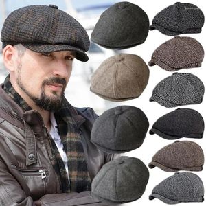 Berets Winter Sboy Caps Männer Frauen Hut Klassische Plaid Streifen Baskenmütze Baumwolle Flache Kappe Britischer Maler Fischgrätenmuster 56-60 cm