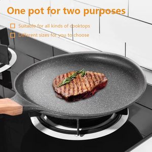 Pan Crepe Pancake Nonstick Frying Pot with Wooden Handle Omelet Saucepan Cooking Steak Kitchenware Induction Maker 240313