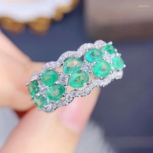 Cluster Rings Natural Real Green Emerald Ring Luxury Big Style 0.25CT 10st Gemstone 925 Sterling Silver Fine Jewelry J238171