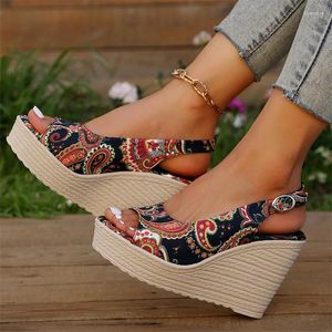 Sandaler Ladies Office Wedge Open Toe Leather Platform Shoes Woman Summer Slippers High Heels Slides Slipper Zapatos Mujer Storlek 35-40