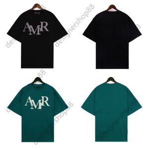 Tik Tok Influenciador Mesma Marca de Designer Algodão Puro Verão Verde Preto Solto T-shirt de Manga Curta 24ss Carta Básica Intercalada Sobreposição Impressa Grande