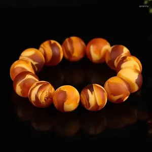 Strand Beeswax Antique Russian Raw Stone Flower Old Honey Wax Hand String Amber Frosted Round Bead Bracelet For Men