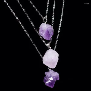 Naszyjniki wiszące Purple kwarcowy surowy kryształowy naszyjnik - Birthstone biżuteria uzdrawiająca kryształy i kamienie stwierdzenie