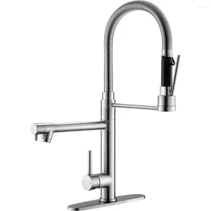 Kitchen Faucets Commercial Faucet With Pull Down Sprayer Double-Headed Sink Deck Plate Brushed Nickel