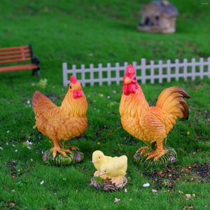 Statuette decorative Gallo e gallina per decorazioni da giardino fatato Statue da esterno in miniatura Micro paesaggi Vasi per piante Bonsai artigianali