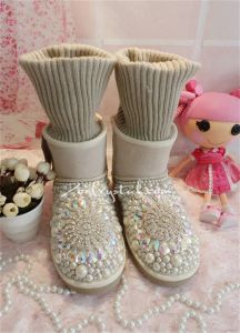 Botas DazzlingDiamond Pearl Handmade Fur Onepiece Boots Winter Plus Fleece Warm Boots Feminino Plus Size 3544