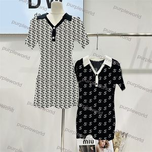 여름 여성 드레스 디자이너 캐주얼 하이 허리 폴로 드레스 슬림 한 짧은 슬리브 티셔츠 치마