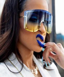 Moda büyük boy mavi sarı gradyan güneş gözlükleri kadın marka tasarımcısı kırmızı rimless metal kadın güneş gözlükleri9659867