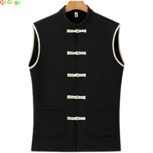 Vests Winter Padded Sleeveless Vest Jacket Men's Chinese Wind Thick Vests Coats Blue White Gray Cotton and Linen Waistcoat