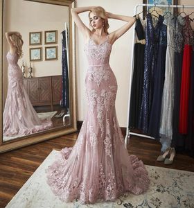Seksowna syrena wieczorowa suknia koronkowa aplikacja Spaghetti Strap formalny wieczorny suknia balowa z pociągiem Low Back Długie sukienka 3489820