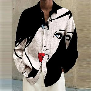 Men's Casual Shirts Fashion Shirt Lapel Graffiti Ink Painting 3D Printing Slim Outdoor Retro High Quality Material Top Large Size