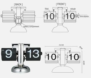 Bordklocka Small Scale Retro Flip Quartz Desk Clock rostfritt stål Intern Gear Auto Flip Table Desk Modern Home Decor55406122744585