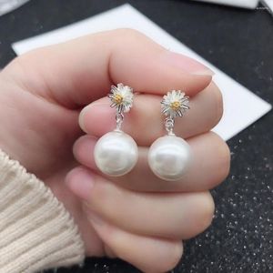 Stud Earrings Exquisite Dtud Earring Whole Real 925 Sterling Silver Frosty Daisy Elegant Snowflake Like Chrysanthemum Drop Pearls