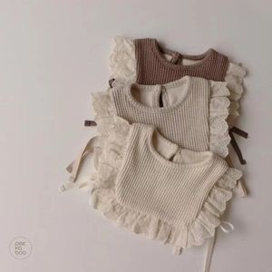 Outono bebê menina laço colete doce oco para fora princesa sem mangas outerwear algodão nascido infantil bib colete de malha 0-3y 240315