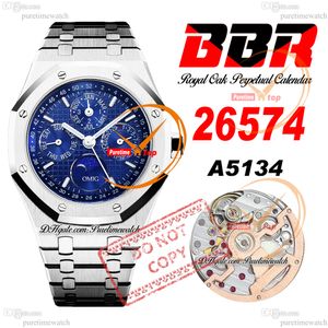 26574 Skomplikowane A5134 Automatyczna męska zegarek BBRF 41 mm Perpetual Calendar Niebieska biała tarcza Bransoletka ze stali nierdzewnej Super Edition PuretimeWatch RelOJ Hombre