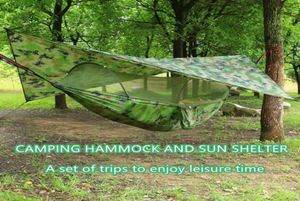 Przenośny hamak kempingowy z Mosquito Net i Sun ShelterParachute huśtawki hamak deszczowy Fly Hammock Campy Camping