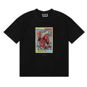 Kith för Spider Comic Spider Man Print American Fashion Mens and Womens Casual Cotton Loose Short Sleeve T-shirt