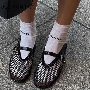 Sandals JOZHAMTA Size 35-40 Women Rome Leather Flat Heels Summer Shoes For 2024 Trend Sandal Casual Hollow Office