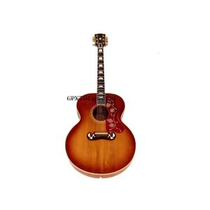 J Jumbo Vintage Akustik Gitar Kiraz Sunburst Geniş Somun