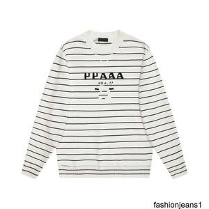 Verified Correct Version Luxury Fashion AutumnWinter Letter Jacquard Knitted Sweater Long Sleeves Black and White Contrast Stripes Warm High Version {category}
