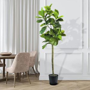 Decorative Flowers Bonsai Artificial Fiddle Leaf Fig Tree In Metal Containe Decoration Room Decor Home Accessories