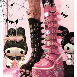 Bootsbrand Dropship Plus Size Black Gothic Vampire Halloween Cosplay Punk Street Plattform Wedge High Heel Boots Frauen Schuhe