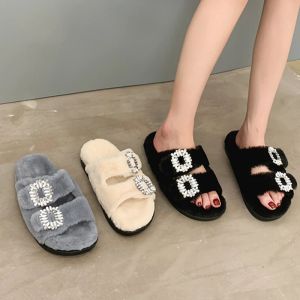 Slippers House Slippers Platform Fur Shoes Glitter Slides Beige Heeled Sandals Slipers Women Med Plush Jelly Soft Flat Black 2022 Casual