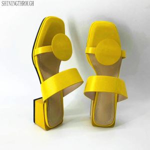 Boots 2022 New Women Slippers 4.2cm High Heels Summer Outside Shoes Open Toe Ladies Sandals Pink Blue Yellow Large Size 11 12 13 14 15