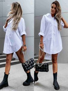 Women's Blouses Shirts Elegant Womens White Blouse Casual Top Spring/Summer 2023 Simple Loose Fit Long Sleeve V-Neck Button Long Shirt S-XXLL2403