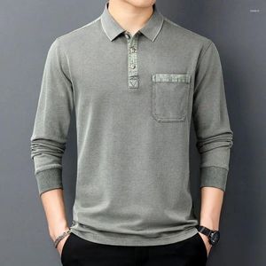 Men's Polos Spring And Autumn 2024 Polo Collar Combination Fashion Solid Button Pocket Business Long Sleeved Casual Shirt