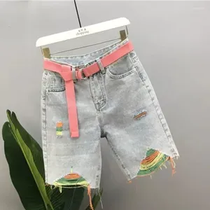 Frauen Shorts Frauen Sommer Dünne Sexy Loch Denim Grün Farbe Kontrast Damen Trendy Lose Hohe Taille Zerrissene Jeans Hosen straße Tragen