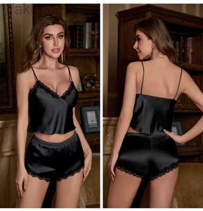 Sexy Pyjamas Sexy Lace Pyjamas Set Summer Silky Satin Chemise Sleepwear Loungewear Women Pajamas Suit Cmai shorts Nightshirts Lingerie 24318