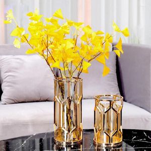 Vases Creative American Glass Candle Holders Iron Vase Metal Gold Candlestick Living Room Flower Table Decorations Gift