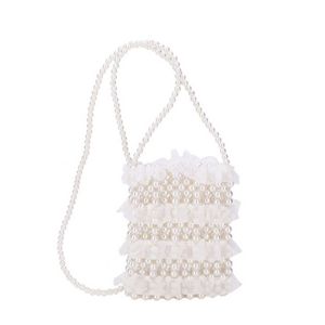 Shoulder Bags White Pearl Lace Princess Fairy Water Bucket Bag for Women s 2024 New Popular High End Crossbody Cloud 240318