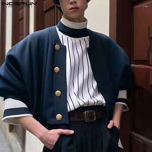 Jaquetas masculinas 2024 homens cor sólida meia manga solta botão acima moda colheita casacos primavera streetwear casual S-5XL incerun