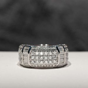 Ювелирные изделия на заказ, микро-паве, серебряное кольцо 925 пробы с муассанитом и бриллиантом, обручальное кольцо для мужчин