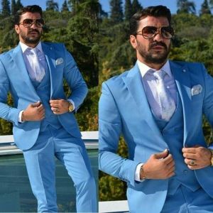 Suits The New Formal Fashion Blue Suits For Men's Groom Wedding Wear Suits Slim Tuxedos Peak Lapel Custom Made 3 Pieces