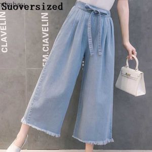 Women's Jeans Oversize Tassel Ankle Length Wide Leg Jeans Summer Women Casual Baggy Straight Denim Pants Elastic High Waist Vaqueros For 95 KGC24318