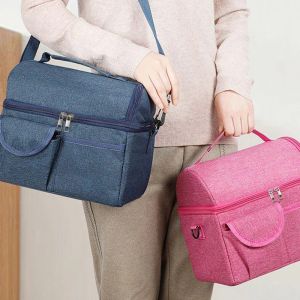 Portable Lunch Bags Large Capacity Multi-pocket Ice Bag Thermal Insulation Picnic Crossbody Chilled Fresh Lunch Box Storage Tote Bag YFA2016