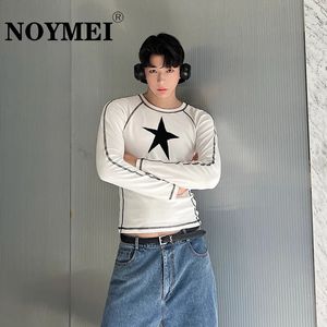 NOYMEI STAR PATTERNAUTUMN NİK TASARIM Y2K Baharatlı Stil Renk Kontrast Pentagram Moda Uzun Kollu T-Shirts Erkekler Top WA2045 240311