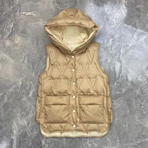 Coletes femininas Lagabogy 2024 outono inverno mulheres puffer jaqueta quente luz fina dupla face para baixo colete feminino curto sem mangas com capuz