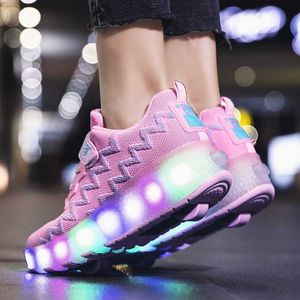 HBP Non-Brand Kids LED light roller shoes for boys girl luminous shoes light up skates casual sneakers fashion Two wheel student skates