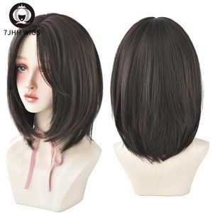 Синтетические парики 7JHH WIGS Короткий боб, средняя часть, прямой парик для женщин, черный, до плеч, термостойкие, высокотемпературные, вязанные крючком волосы 240328 240327