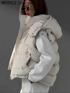 Os coletes femininos espetam o colete da cintura 2023 Winter algodão quente Fashion Street Feminino colete com capuz fêmea Big Bock