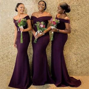 Roxo escuro plus size vestidos de dama de honra para meninas negras árabe saudita estilo sereia cetim vestido de convidado de casamento vestidos de dama de honra