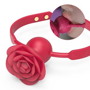 Rose Toy 9 Vibration Par Gag Ball Restraints Open Mouth Ball med Nipple Clip Breattable Harness Gag vuxen sexleksak för kvinnor