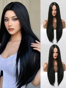 Synthetic Wigs Black Long Straight Synthetic Wig for Women Middle Part Hairline Natural Looking Daily Party Wear Full Wig 26 Inches Daily Party 240328 240327