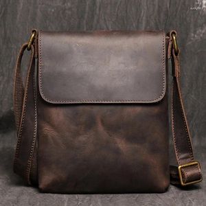 Akşam çantaları gerçek deri günlük gündelik omuz çantası erkekler için küçük koyu kahverengi vintage haberci erkekler moda tasarım sling